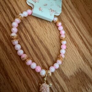 Pink Beaded Turtle Charm Bracelet - Unbranded
